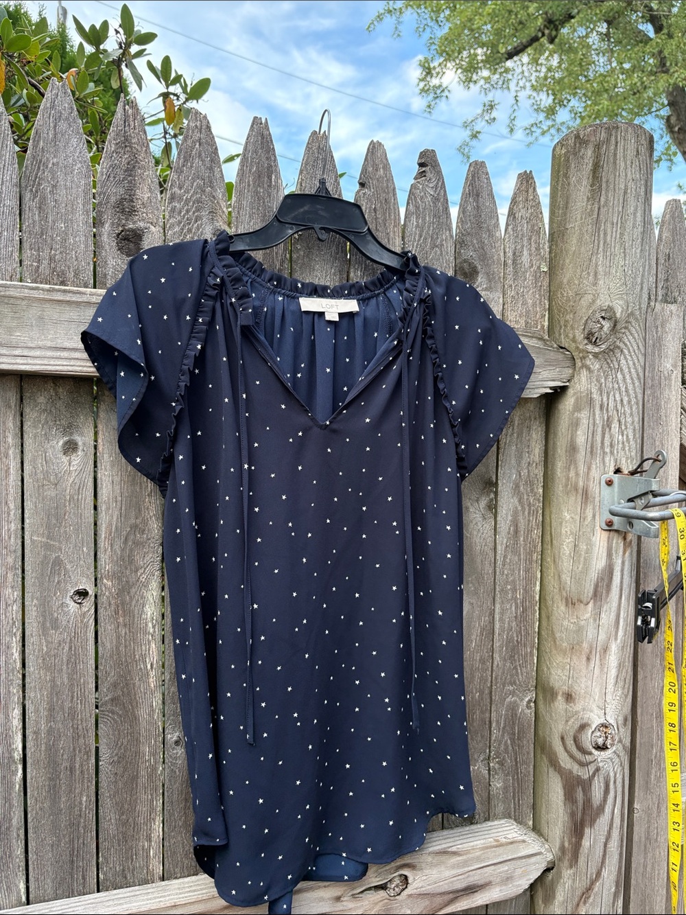 Loft large navy top with stars.